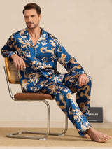 [Navy Dragon] SilkSilky  Long Sleeve Lapel Collar Men's Pajamas 008