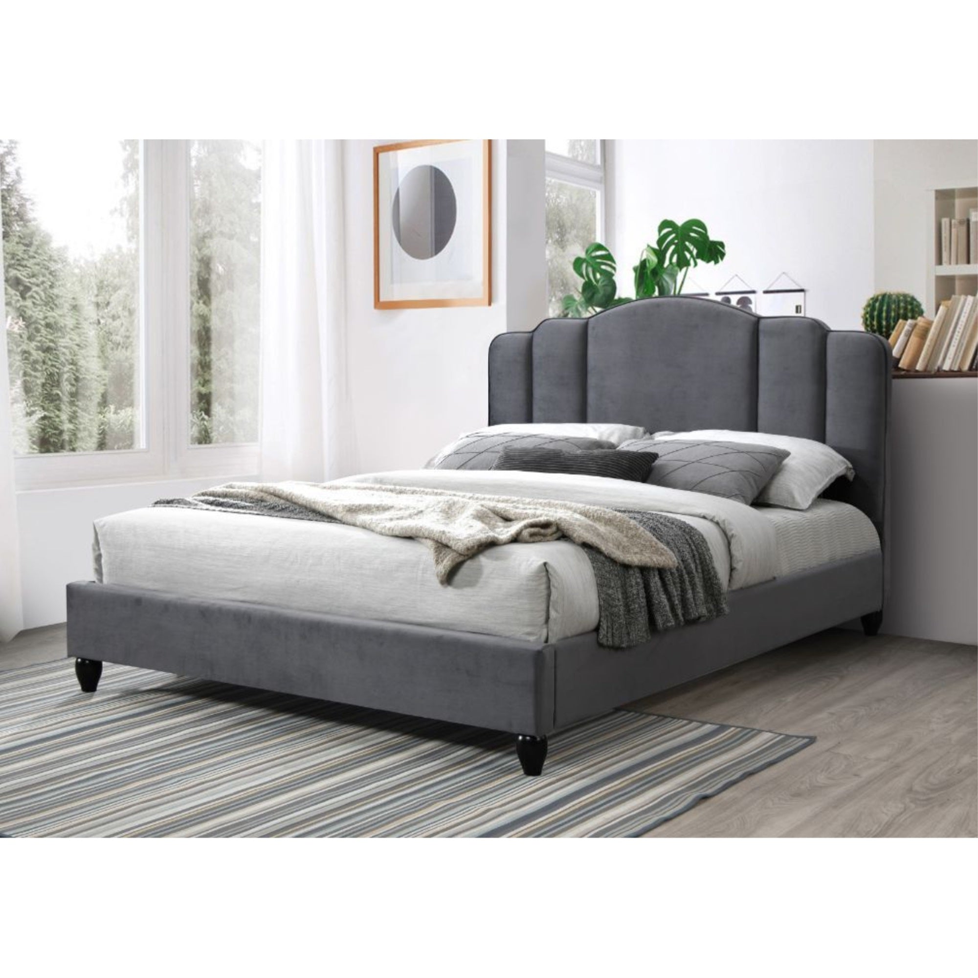 Acme Giada Channel-Tufted Fabric Eastern King Platform Bed in Charcoal