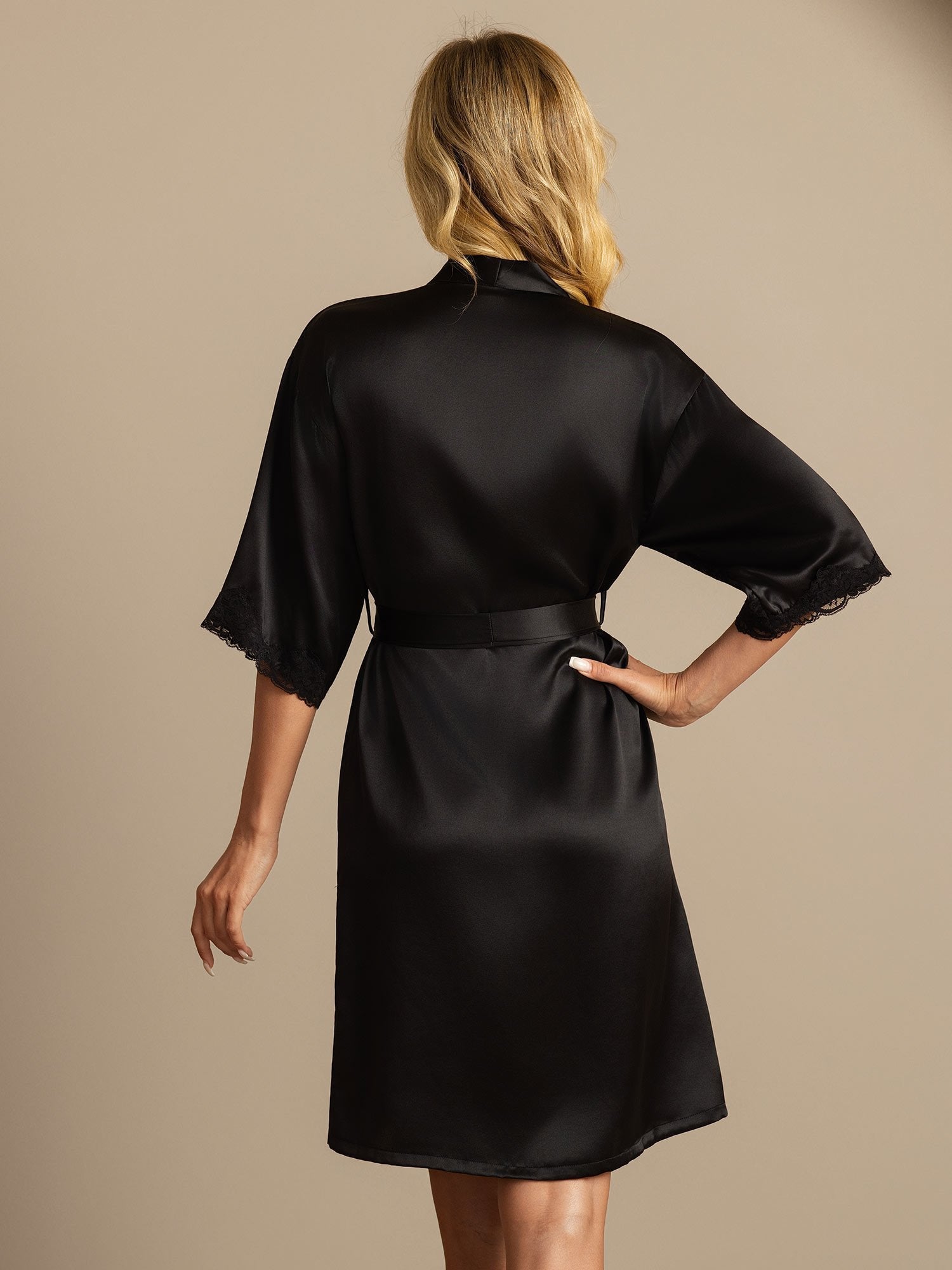 [Black] SilkSilky  Half Sleeve Women's Robe 002
