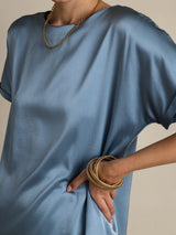 [Grayish Blue] SilkSilky  Short Sleeve Boat Neck Women's T-Shirt 008