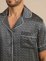 [Black Ginkgo] SilkSilky  Short Sleeve Notch Collar Men's Pajamas 007