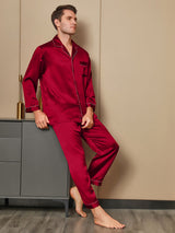 [Red] SilkSilky  Long Sleeve Lapel Collar Men's Pajamas 001