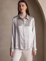 [Light Gray] SilkSilky  Long Sleeve Lapel Collar Women's Shirts 005