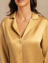 [Tan] SilkSilky  Long Sleeve Lapel Collar Women's Pajamas 004