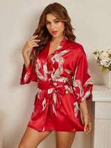 [Dark Red] SilkSilky  3/4 Sleeve Women's Robe 003