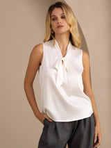 [White] SilkSilky  Sleeveless Tie Neck Camisole Top 001