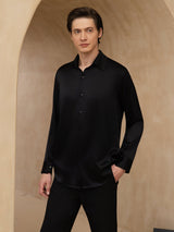 [Black] SilkSilky  Long Sleeve Lapel Collar Men's Shirt 001