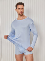 [Light Blue] SilkSilky  Long Sleeve Round Neck Men's T-Shirt 004