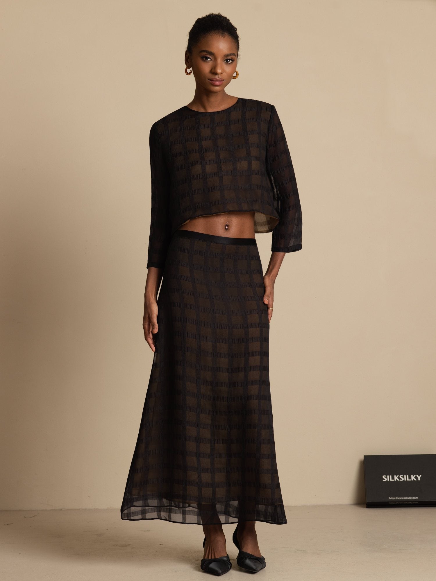 [Black] SilkSilky  Long Sleeve Round Neck Women's Outfit Sets 001