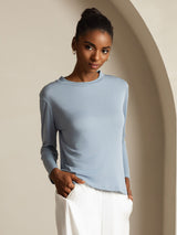 [Grayish Blue] SilkSilky  Long Sleeve Crew Neck Women's T-Shirt 007