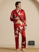 [Wine] SilkSilky  Long Sleeve Lapel Collar Men's Pajamas 005