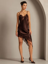 [Brown] SilkSilky  Spaghetti Strap V Neck Dress 006
