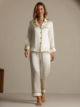 [White] SilkSilky  Long Sleeve Lapel Collar Women's Pajamas 008