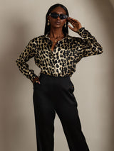 [Leopard] SilkSilky  Long Sleeve Lapel Collar Women's Shirts 006