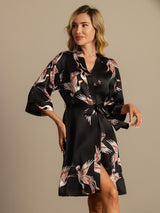 [Black] SilkSilky  3/4 Sleeve Women's Robe 008