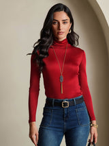 [Wine] SilkSilky  Long Sleeve Turtle Neck Women's T-Shirt 001