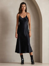 [Black] SilkSilky  Spaghetti Strap V Neck Dress 003