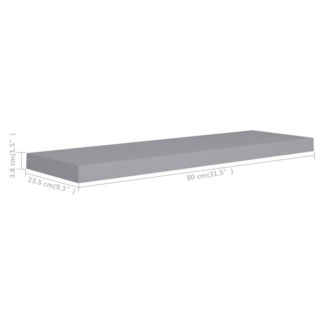 vidaXL 4pcs Floating Wall Shelves in Gray, 31.5"x9.3"x1.5" - Durable Honeycomb MDF & Metal Construction with Invisible Mounting System