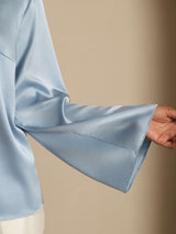 [Grayish Blue] SilkSilky  Long Sleeve Boat Neck Women's Blouse 005