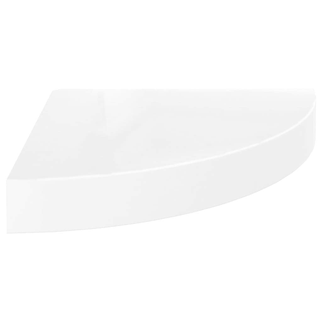 vidaXL High Gloss White Floating Corner Shelf 9.8"x9.8"x1.5" - Durable Honeycomb MDF and Metal Construction, Easy Installation Corner Wall Shelf