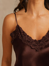 [Brown] SilkSilky  Spaghetti Strap V Neck Camisole Set 004