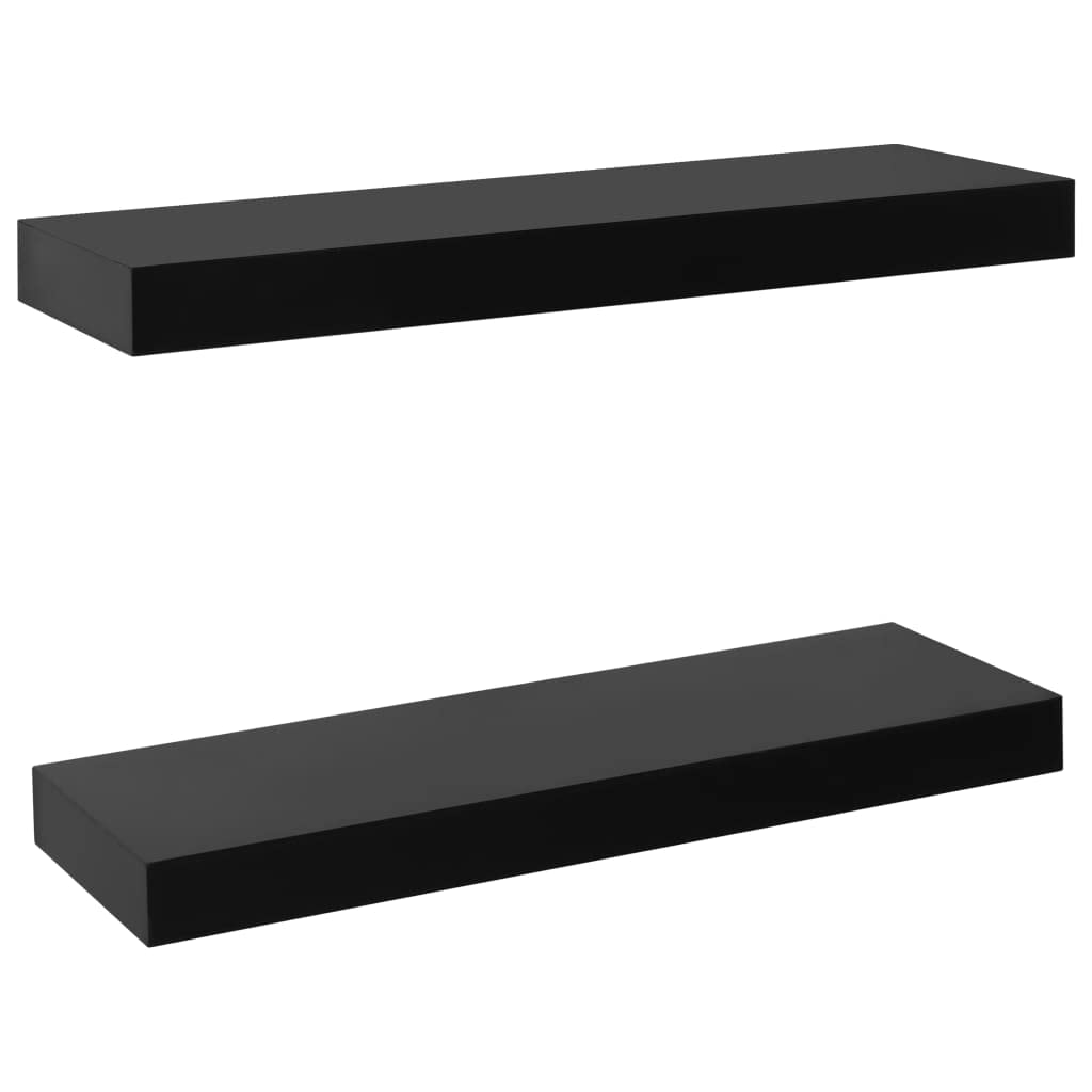 vidaXL Contemporary Floating Wall Shelves, 2 pcs, Black, 15.7"x7.9"x1.5", MDF Material, Invisible Mounting System, Ideal for Home and Office