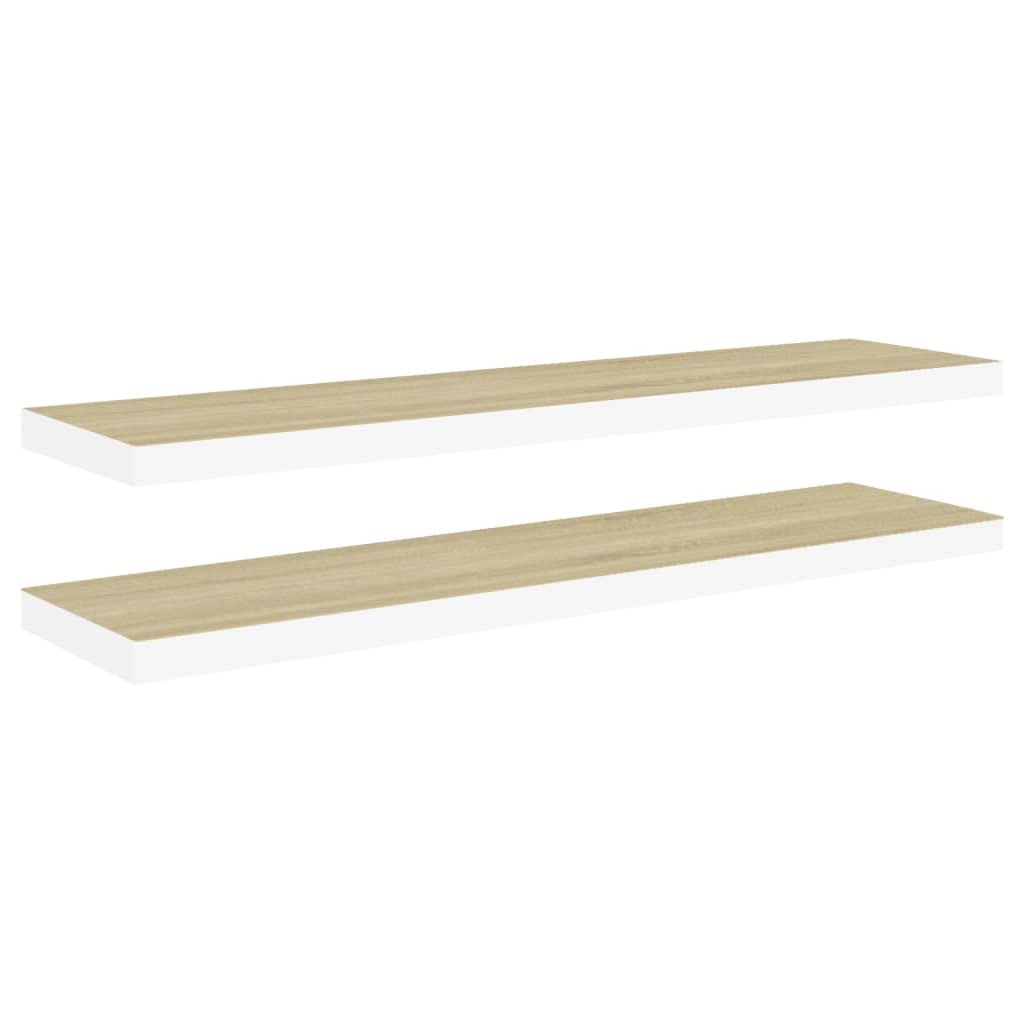vidaXL Floating Wall Shelves 2 pcs Oak and White 39.4"x9.3"x1.5" MDF