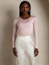 [Coral Pink] SilkSilky  Long Sleeve Round Neck Women's T-Shirt 001