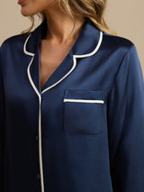 [Dark Blue] SilkSilky  Long Sleeve Lapel Collar Women's Pajamas 004
