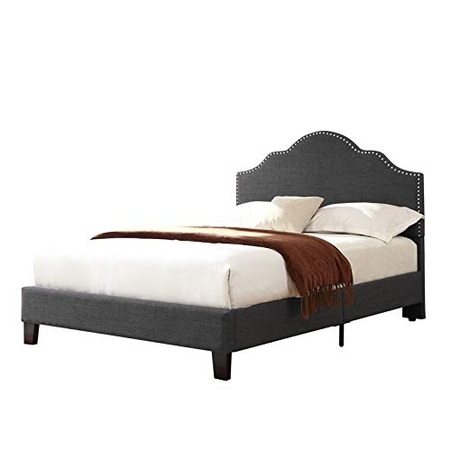Wallace & Bay Kirby Upholstered Bed with Nailhead, Full, Dark Gray