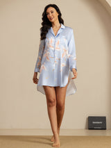[Light Blue] SilkSilky  Long Sleeve Lapel Collar Nightshirt 007