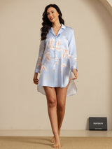 [Light Blue] SilkSilky  Long Sleeve Lapel Collar Nightshirt 007