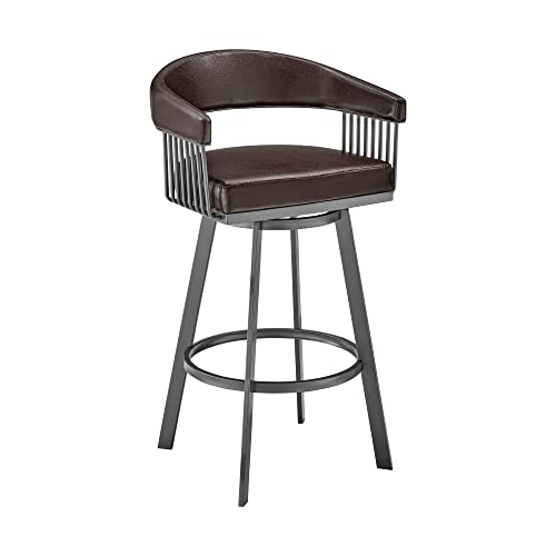HomeRoots 26' Mod Chocolate Faux Leather Java Brown Finish Swivel Bar Stool