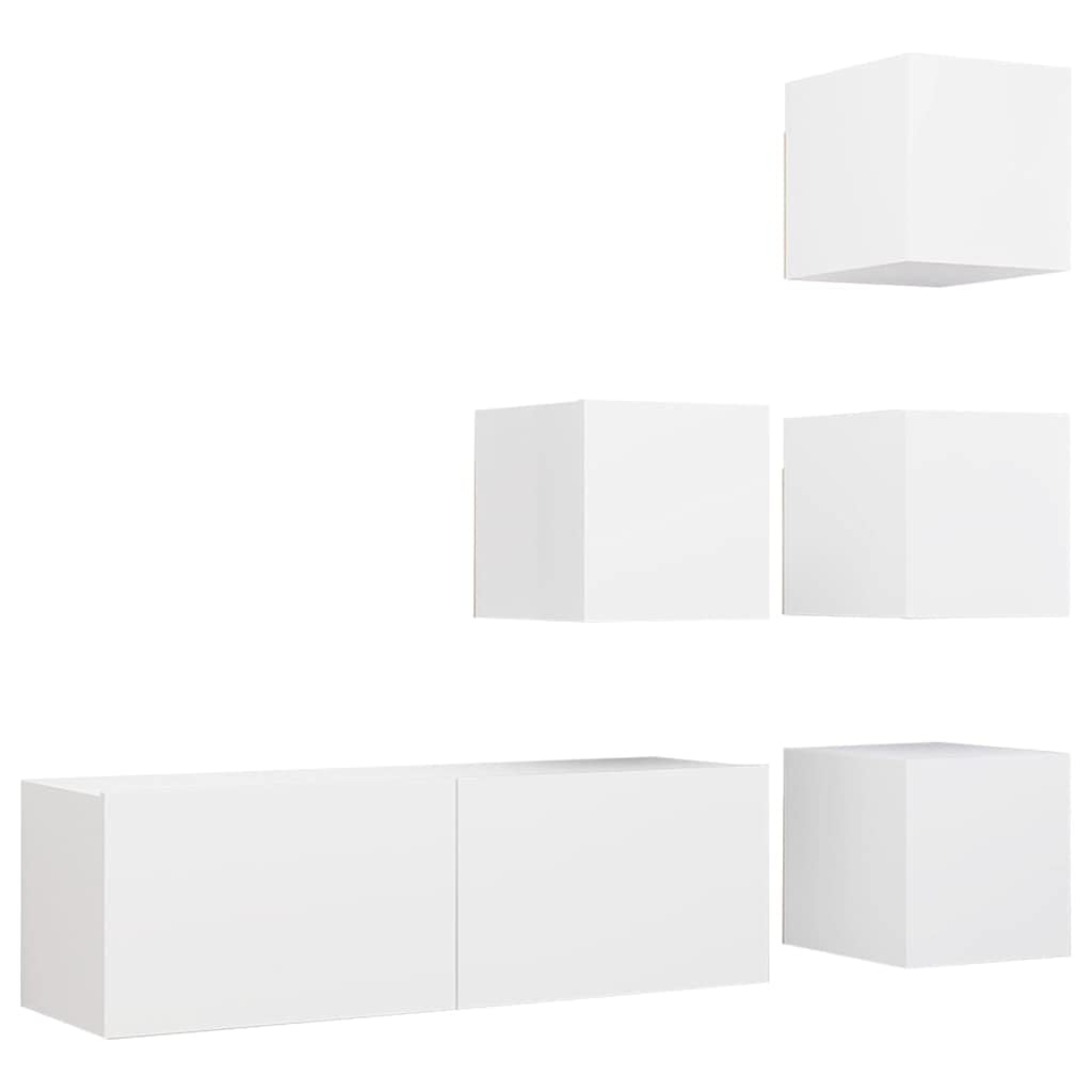 vidaXL TV Stand Set 5 Piece, TV Unit for Living Room Bedroom, Sideboard with Storage, Media Unit Cupboard, Modern, White Engineered Wood