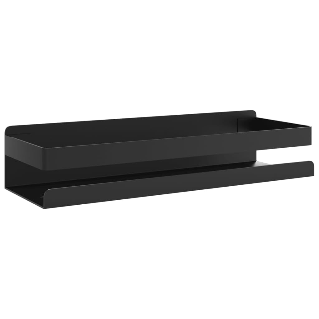 vidaXL Wall Mounted Shower Shelf - Stainless Steel Caddy, Matt Black, No-Drill/Sticker or Screw Mounted, 11.8"x3.9"x2.4"