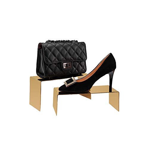 Ry Display Golden Metal Shoe Handbag Display Riser Stand Stainless Steel Shoe Bag Riser Holder Jewelry Display Riser Shelf Showc