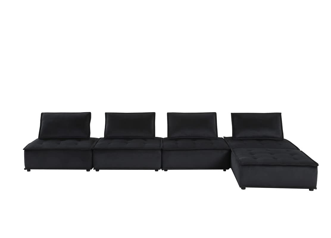 Lilola Home Anna Black Velvet 5 Pc Sofa and Loveseat