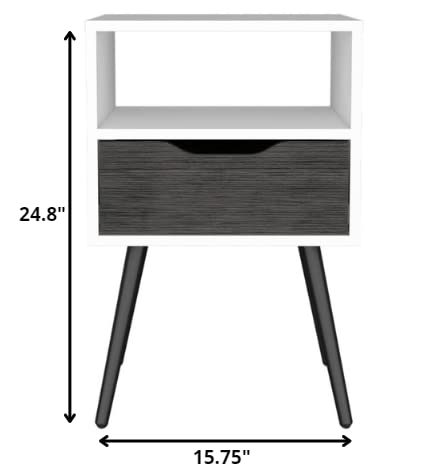 HomeRoots Smoky Oak-White Modern Smokey Oak and White Bedroom Nightstand