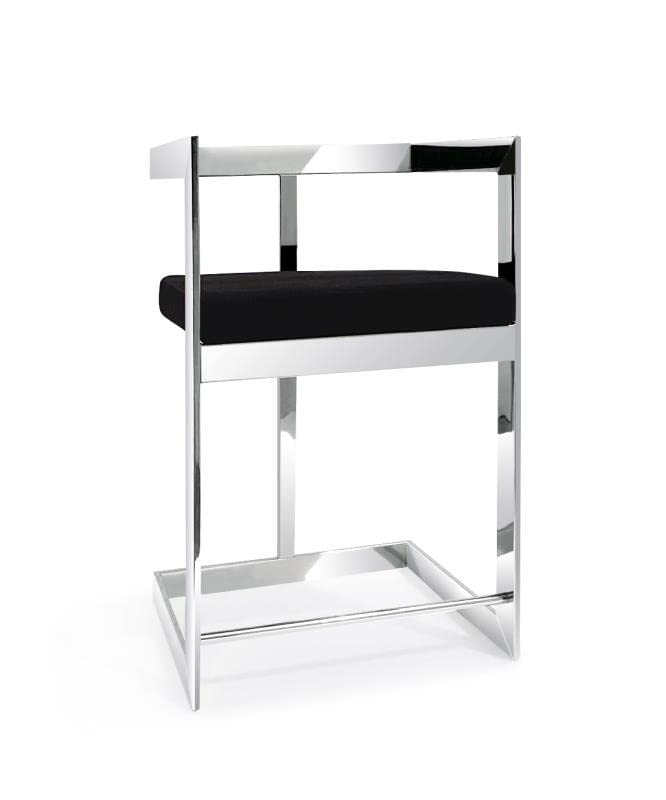 Bar Chair, 26&Quot;, Black Cushion, Stainless Steel Base
