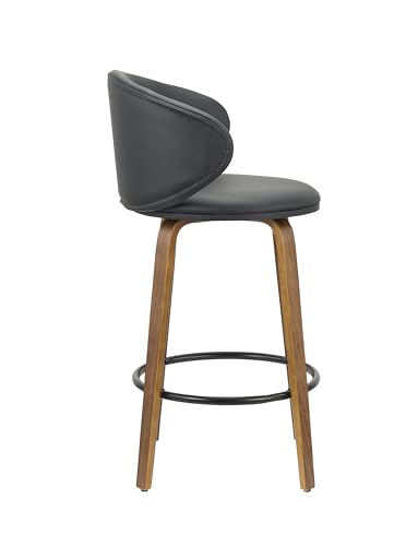 Neos Modern Furniture 26''H Black PU Stool with Wood Leg, Set of 2