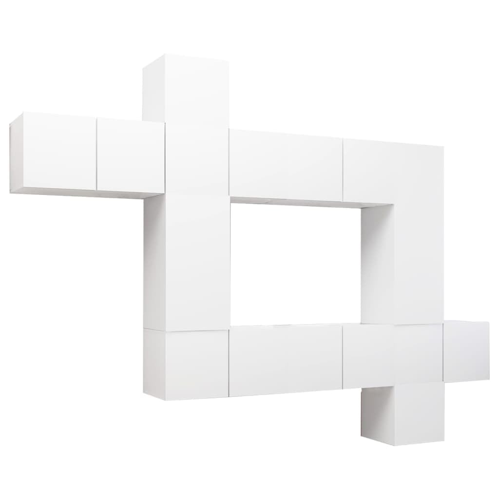 vidaXL TV Cabinet Set 10 Piece Home Indoor Living Room Hanging Wall-Mounted Stereo Plasma HiFi Cabinet TV Unit Furniture White Engineered Wood