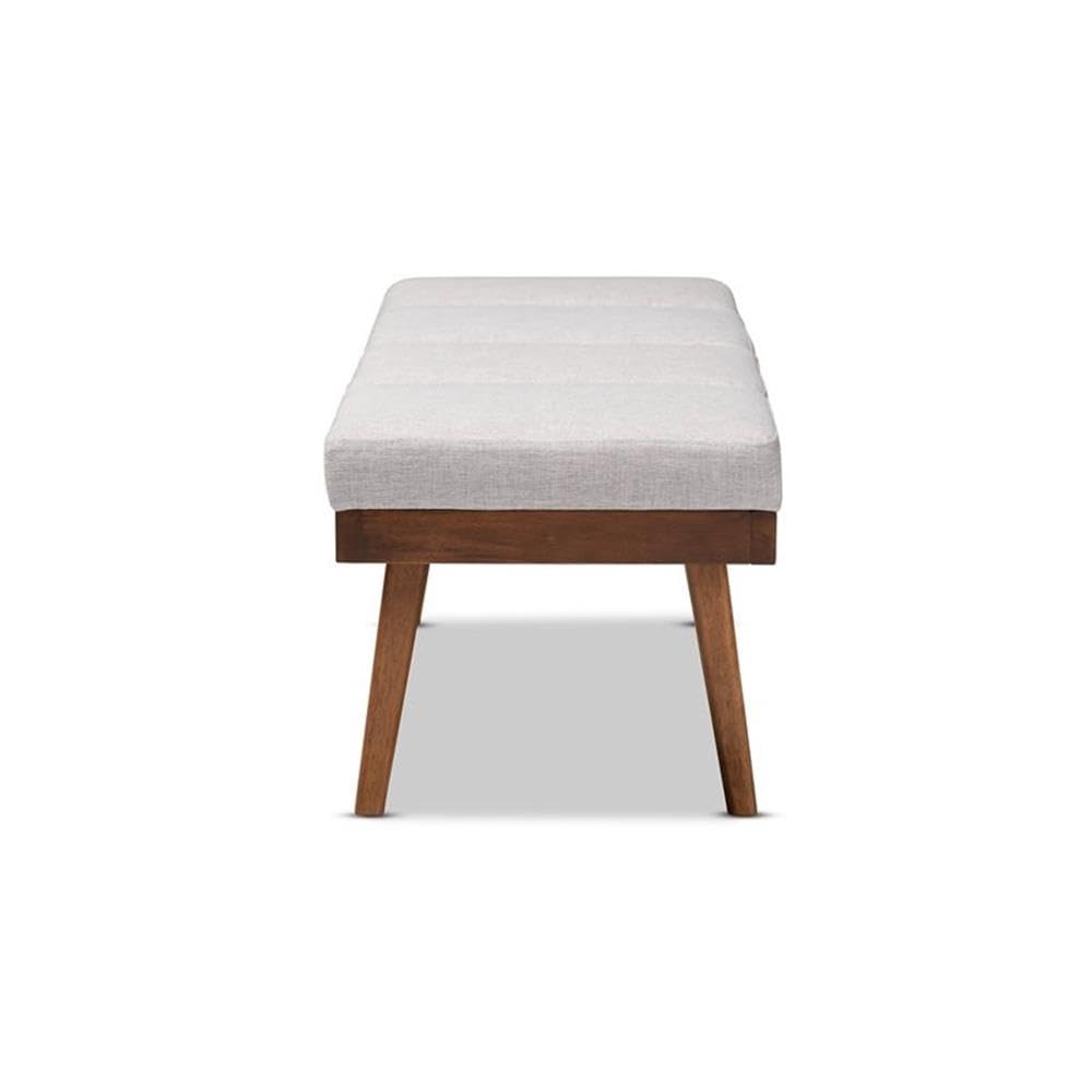 Baxton Studio Larisa Mid-Century Modern Grayish Beige Fabric Upholstered Wood Bench