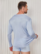 [Light Blue] SilkSilky  Long Sleeve Round Neck Men's T-Shirt 002