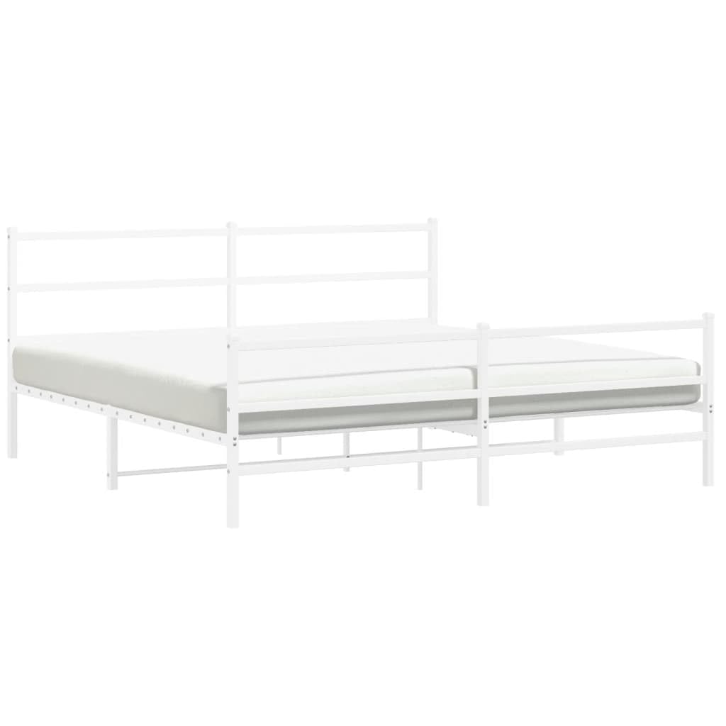 vidaXL Elegant Metal King Bed Frame with Headboard/Footboard - White, Steel Construction, 76"x79.9", Space-Saving Base, Breathable Slats, Easy to Assemble