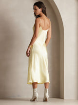 [Light Yellow] SilkSilky  Spaghetti Strap V Neck Dress 002