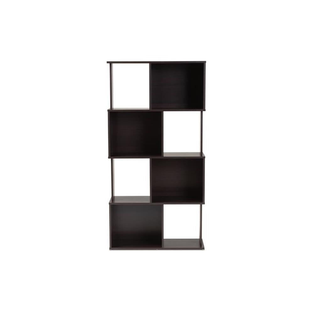 Baxton Studio Riva Modern and Contemporary Dark Brown Finished Geometric Wood Bookshelf