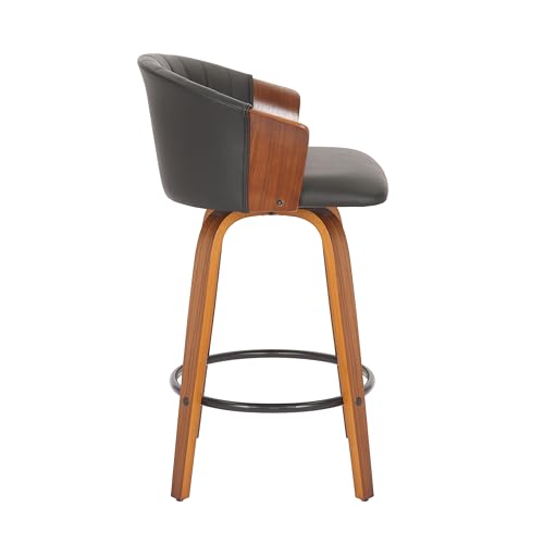 Neos Modern Furniture 26'' H Black PU Stool with Wood Leg, Set of 2