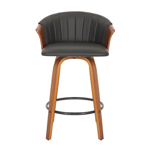 Neos Modern Furniture 26'' H Black PU Stool with Wood Leg, Set of 2
