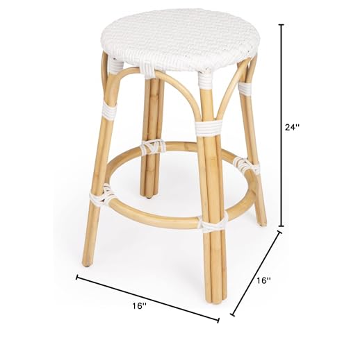 HomeRoots Rattan, Polyurethane Synthetic Rattan White Rattan Counter Stool