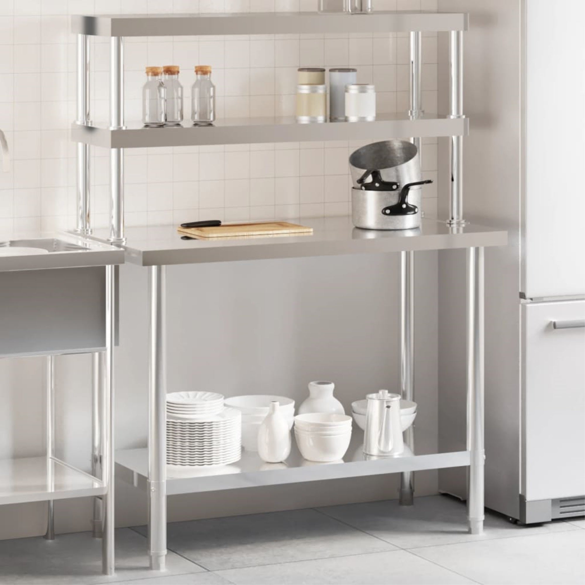 vidaXL Kitchen Work Table with Overshelf 43.3''x21.7''x59.1'' Stainless Steel